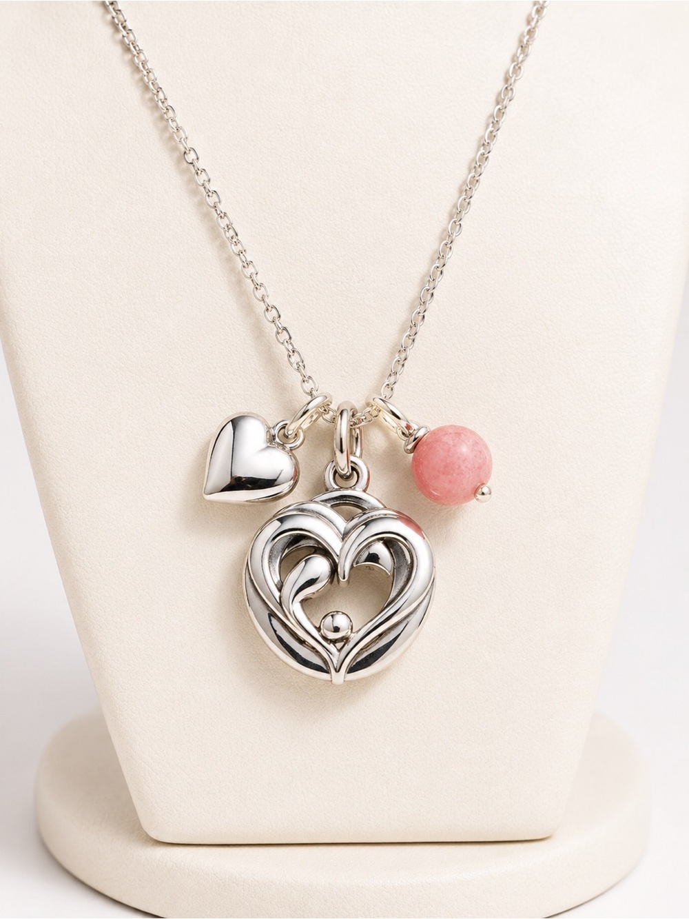 Love This Life Mom Heart Charm Silver Plated Necklace Pink Accent Gift 16” NWT